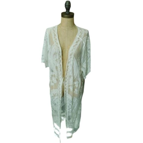 Nina Leonard Size 2X Plus Size Sheer White Lace Duster Style Top - Picture 1 of 3